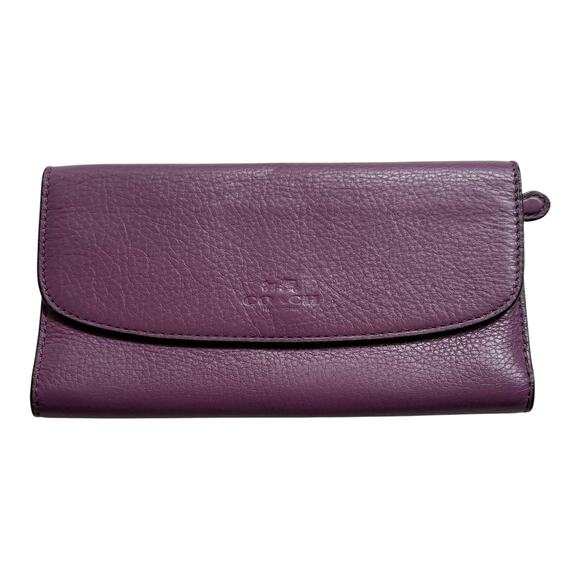 VTG Coach LEATHER WALLET Purple Snap Flap Credit Card Billfold 7.75x4.5 Rear Zip - Picture 1 of 7